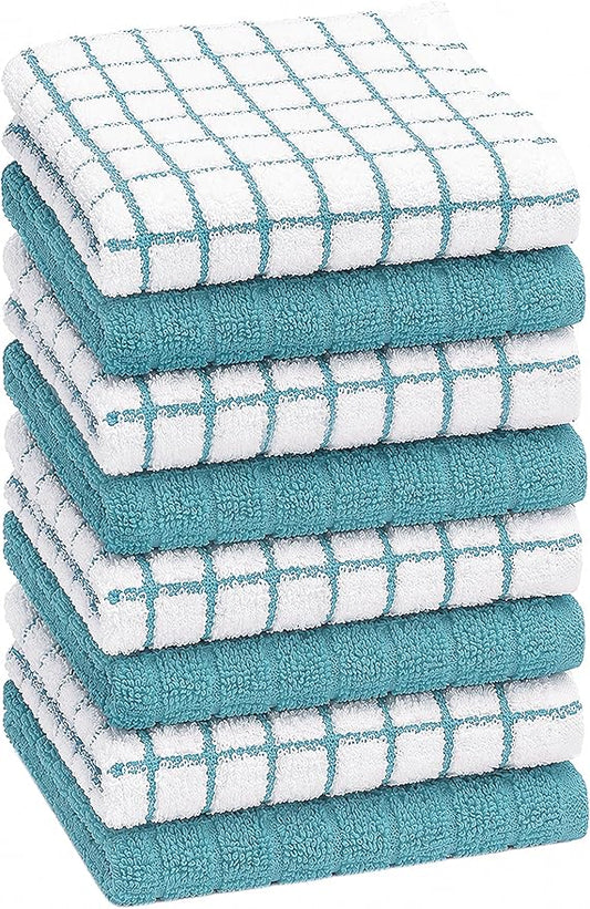 Bumble Dish Cloths (8 Pack) | 12" x 12" | 100% Cotton Kitchen Towels | 405 GSM | Soft, Highly Absorbent & Durable Dish Towels for Kitchen | Aqua