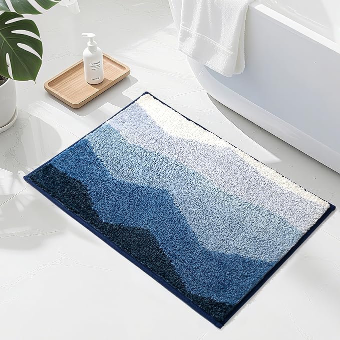 Sunlit 17"x24" Ombre Blue Bathroom Rug Non-Slip Absorbent Soft Bath Mat Set, Floor Mat Dry Fast Machine Washable.