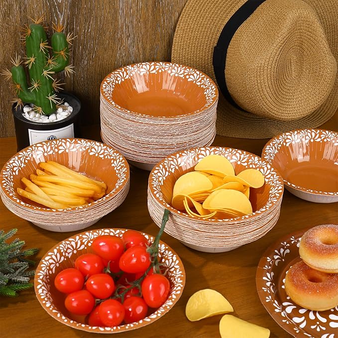 FYSUIMU 100 Pcs Mexico Fiesta Paper Bowls Cielito Lindo Party Snack Bowl Disposable Serving Bowls for Mexican Themed Party Household Supplies Decor, 12 Oz