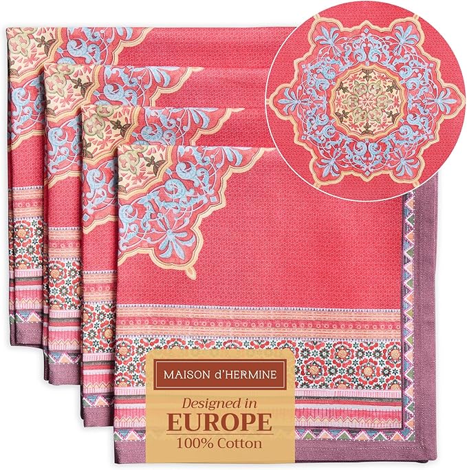 Maison d' Hermine Cloth Napkins Set of 4 100% Cotton for Thanksgiving Christmas Decorations Everyday Reusable Square Fall Napkins Cloth Washable Dinner Party (Ispahan, 20"x20")