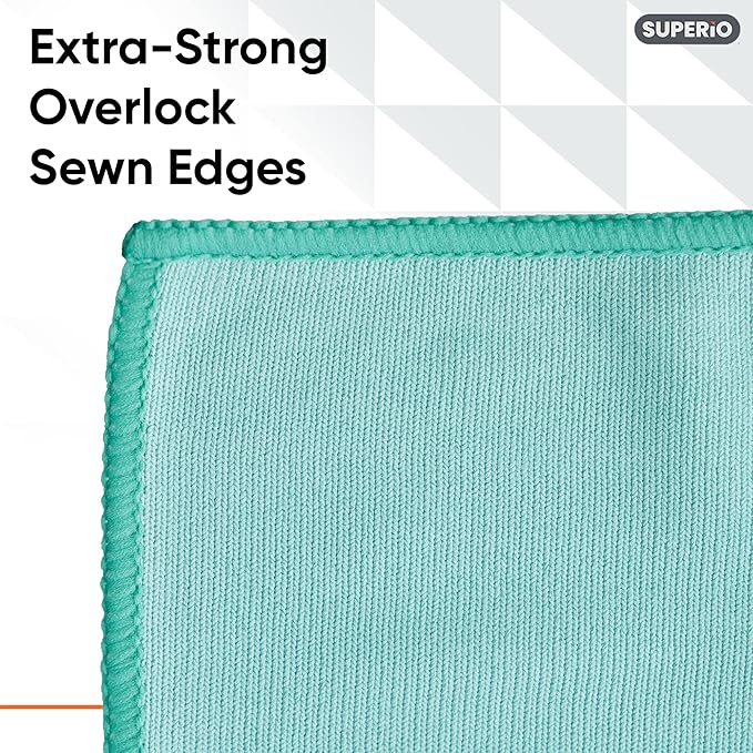 Superio Microfiber Window Cleaning Cloth, Mirror & Glass Miracle Cloth Lint & Streak Free, Washable, Large Eco-Friendly for Cars, Tv Screens, Glasses, Cleans with Plain Water (14x16), 16 Pack