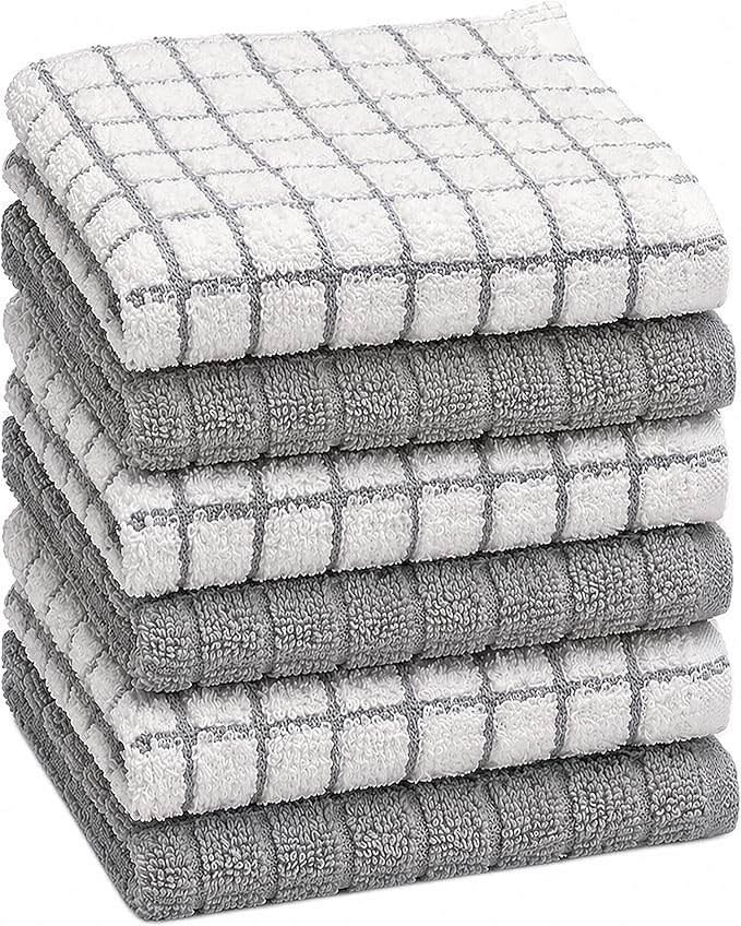 Bumble Dish Cloths (6 Pack) | 12” x 12” | 100% Cotton Kitchen Towels | 405 GSM | Soft, Highly Absorbent & Durable Dish Towels for Kitchen | Gray