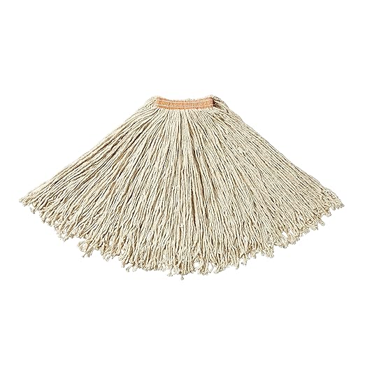 Rubbermaid Commercial Products Dura Pro Large 24 OZ Cotton Wet Mop, 1" Headband, White, for Industrial/Professional General Purpose Floor Cleaning or One-Time Use