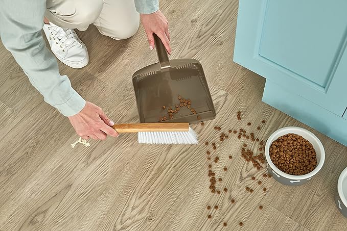 Harper Live.Love.Clean. Snap-Together Bamboo Counter Brush & Resin Dust Pan Set for Cleaning Dust, Pet Hair & Fine Dry Dirt