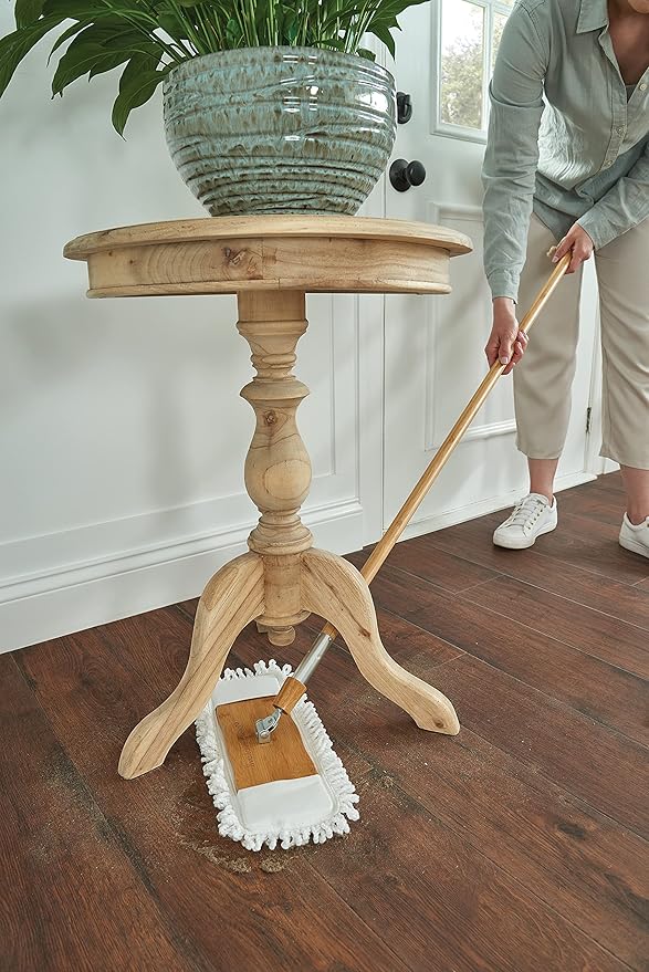 Harper Live.Love.Clean. Bamboo 2-in-1 Smooth Surface Wet/Dry Dust Mop with (2) Washable Wraparound Pads for Cleaning Dust, Pet Hair & Fine Dry Dirt