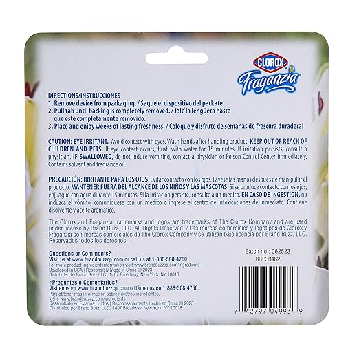 Clorox Fraganzia Small Rooms Air Freshener, White Lily Bloom - Peel & Place, No-Plug, Battery-Free for Closets, Laundry Room, Entry Way, Bathroom, Locker, 0.25 Fl Oz Each, 2 Count