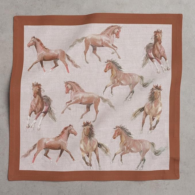 Maison d' Hermine 100% Cotton Cloth Napkins Set of 4 Everyday Reusable Square Napkins Cloth Washable Dinner Party Wedding Restaurant Hotel Kitchen Spring Summer (Free Horse, 18" x 18")