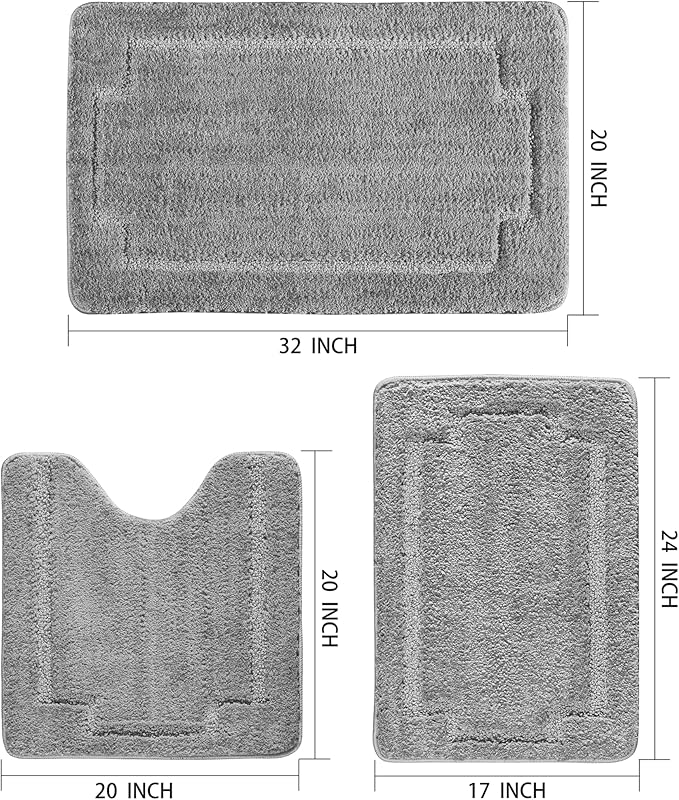 Bath Rugs Set 3 Pieces Bathroom Mat Soft Absorbent Plush Shaggy Soft Floor Non Slip Shower Bath Tub Machine Washable