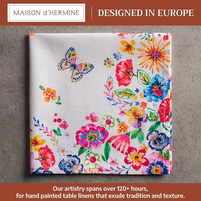 Maison d' Hermine 100% Cotton Cloth Napkins Set of 4 Everyday Reusable Square Napkins Cloth Washable Dinner Party Wedding Restaurant Hotel Kitchen Spring Summer(Happy Florals - High Summer, 20" x 20")