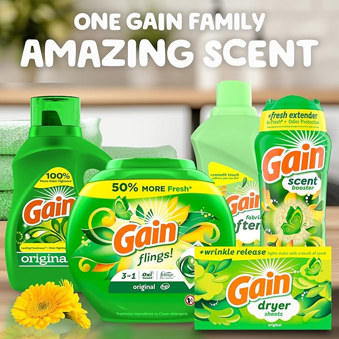Gain Fireworks In-Wash Scent Booster Beads, Original, 9.1 oz/Pack (4 Pack)