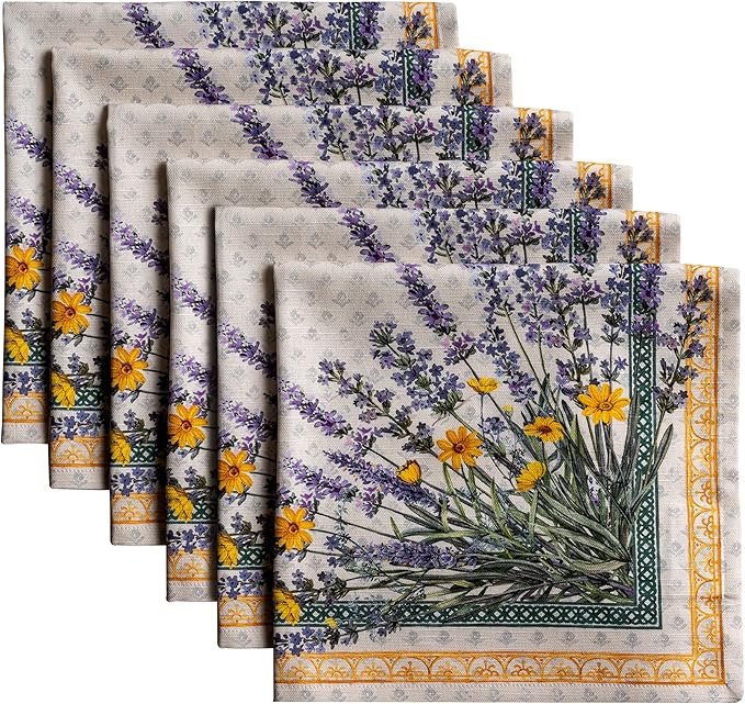 Maison d' Hermine 100% Cotton Cloth Napkins Set of 6 Everyday Reusable Square Napkins Cloth Washable Dinner Party Wedding Restaurant Hotel Kitchen Spring Summer (Fanny Lavender, 20" x 20")
