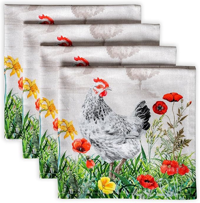 Maison d' Hermine 100% Cotton Cloth Napkins Set of 4 Everyday Reusable Square Napkins Cloth Washable Dinner Party Wedding Restaurant Hotel Kitchen Spring Summer (Basse Cour, 20" x 20")