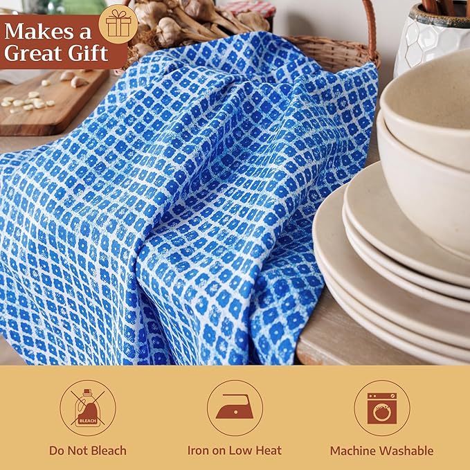 Maison d' Hermine Kitchen Towels Set of 3 100% Cotton 27.50" x 20" Reusable Cloth Tea Dish Towels Absorbent with Hanging Loop for Kitchen Farmhouse Hotel Spring Summer - Indigo Love