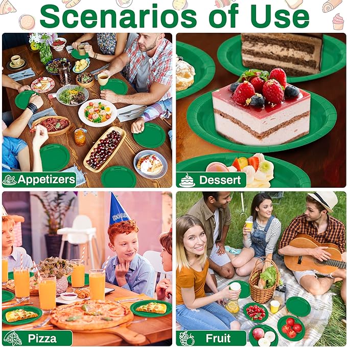 QZYL 50 PCS Paper Plates, 7 Inches Small Green Plates, Sturdy Disposable Dessert Plates, Heavy Duty Paper Plates, Green Dinnerware, Party Supplies Perfect for Birthdays St Patrick Celebrations