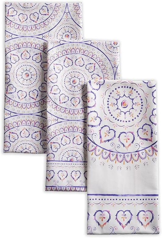 Maison d' Hermine Kitchen Towels Set of 3 100% Cotton 27.50" x 20" Reusable Cloth Tea Dish Towels Absorbent with Hanging Loop for Kitchen Farmhouse Hotel Spring Summer - Mandala