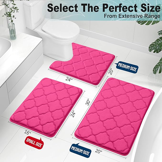 OLANLY Memory Foam Bath Mat Rug 30x20, Ultra Soft and Absorbent Bathroom Rugs, Non-Slip, Comfortable, Machine Washable Bath Carpet for Bathroom Floor, Tub, Shower and Home Decor Accessories, Deep Pink