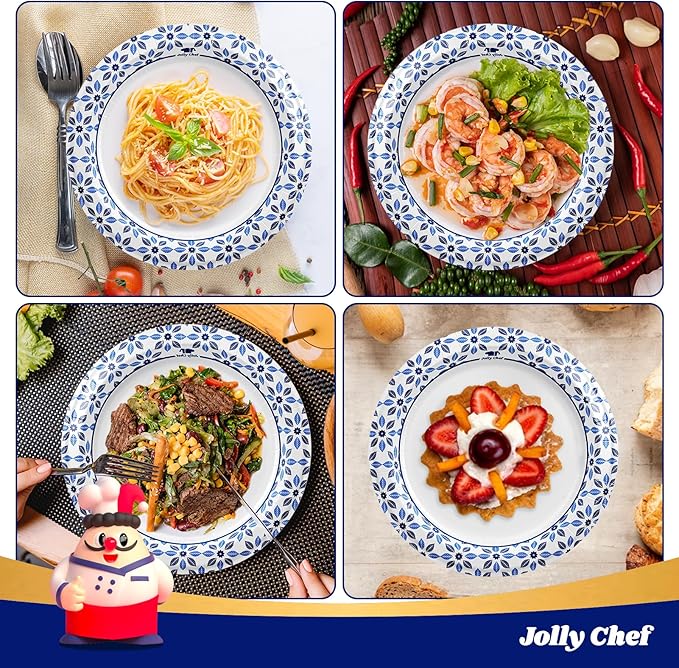 JOLLY CHEF 10 inch Disposable Paper Plates 500 Count, Soak Proof, Cut Proof, Heavy Duty Paper Plates for Party or Everyday Use