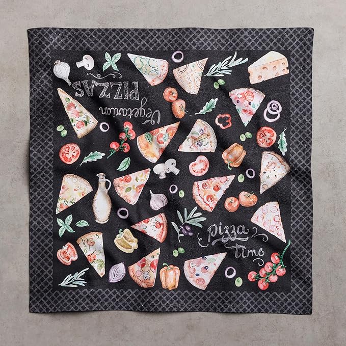Maison d' Hermine 100% Cotton Cloth Napkins Set of 4 Everyday Reusable Square Napkins Cloth Washable Dinner Party Wedding Restaurant Hotel Kitchen Spring Summer (Pizza, 18" x 18")