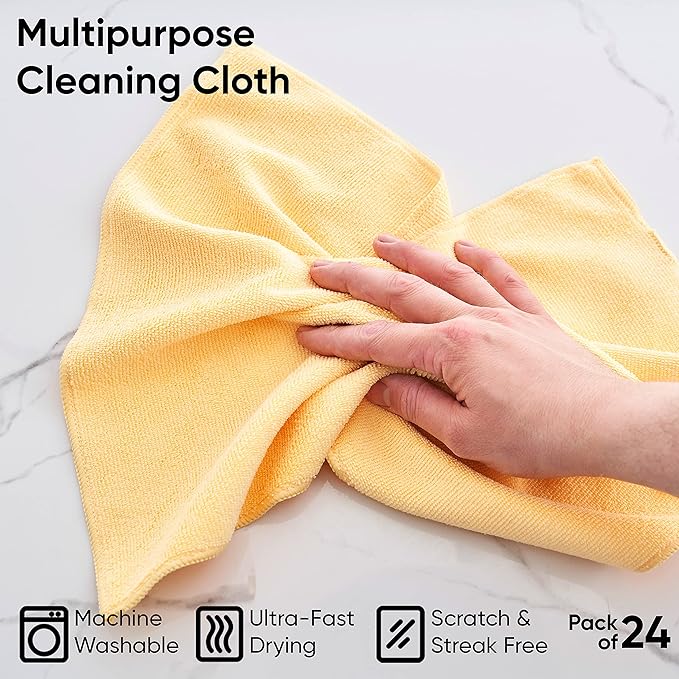 Superio Yellow Microfiber Cleaning Cloth for Cars, House, Bathroom 16x16 Miracle Cloth Streak Free Lint Free Rag Cleaning Towel, No Detergent Needed, 2 Pack