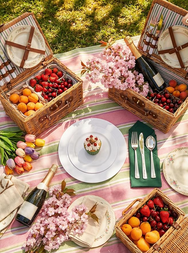 FLOWERCAT 60PCS White Plastic Plates - Heavy Duty White Disposable Plates for Mother's Day/Birthday Party/Wedding -serve for 30 guests Include 30PCS 10.25" & 30PCS 7.5" Plates for Party