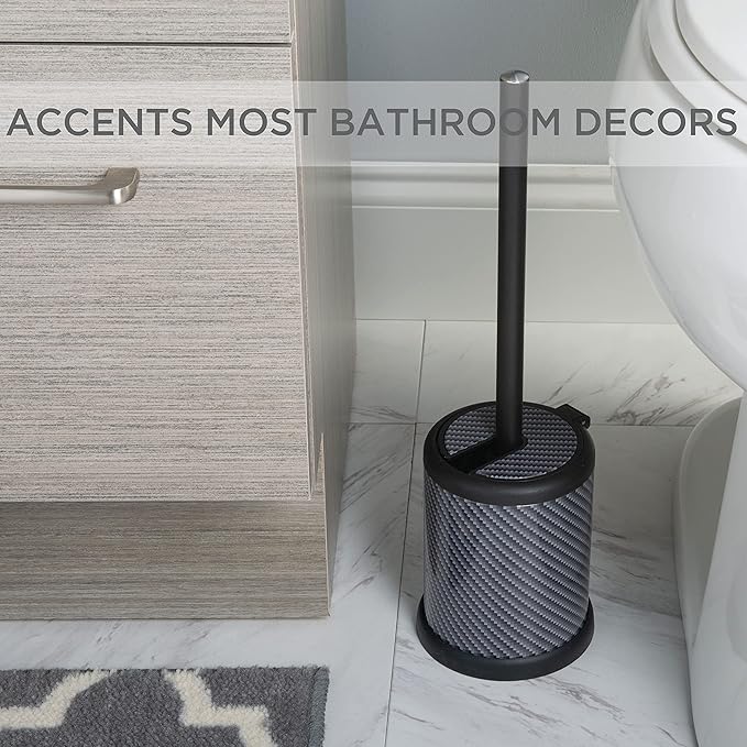 Bath Bliss Toilet Brush and Holder | Self Closing Lid | 360 Degree Brush Head | Bathroom Cleaning | Compact Size | Storage and Organization | Carbon