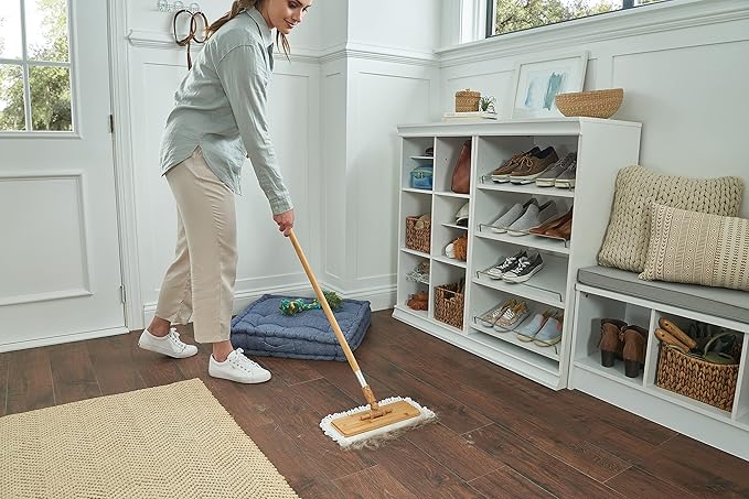 Harper Live.Love.Clean. Bamboo 2-in-1 Smooth Surface Wet/Dry Dust Mop with (2) Washable Pads for Cleaning Dust, Pet Hair & Fine Dry Dirt