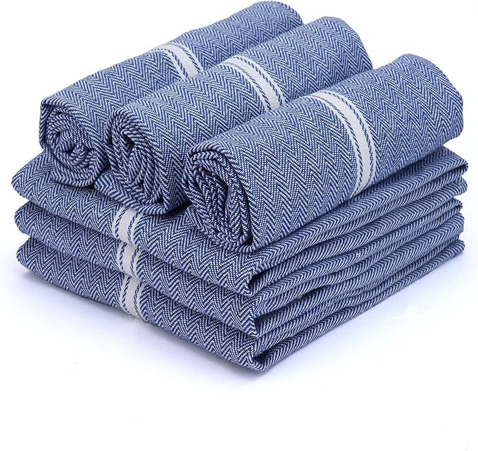 TEXAS LINEN CO. Cotton Kitchen Towels 12 Pack - 15 x 25 Inches - Highly Absorbent Dish Towels for Kitchen Drying, Soft Durable Reusable Quick Dry Tea, Kitchen and Dish Cloths Set - Blue Chambray
