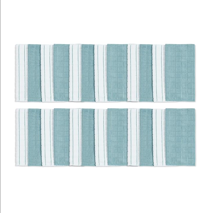 SIMPLI-MAGIC 79285 Microfiber Washcloths and Dish Cloths, Checkered Topaz, 12"x12", 24 Pack
