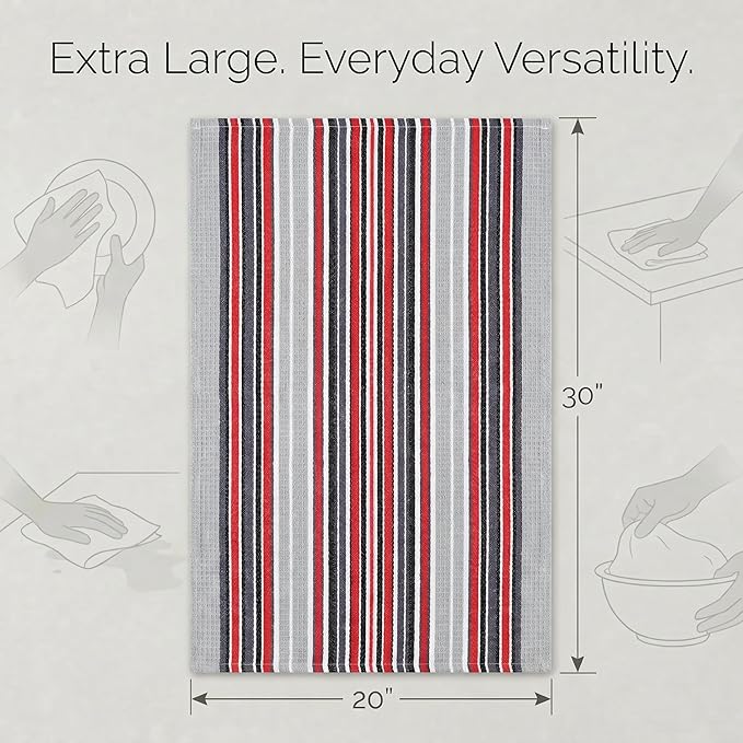 Urban Villa Kitchen Towels Waffle Stripes Dish Towels for Kitchen Grey Color Set of 6 Kitchen Towels Highly Absorbent Cotton Over Sized 20X30 in with Mitered Corners Kitchen Hand Tea Towels