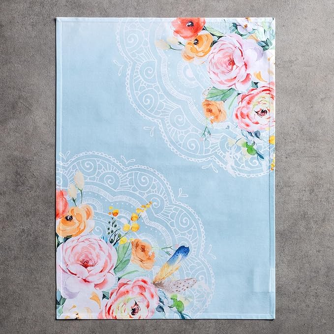 Maison d' Hermine Kitchen Towels Set of 3 100% Cotton 27.50" x 20" Reusable Cloth Tea Dish Towels Absorbent with Hanging Loop for Kitchen Farmhouse Hotel Spring Summer - Ibiza - Blue
