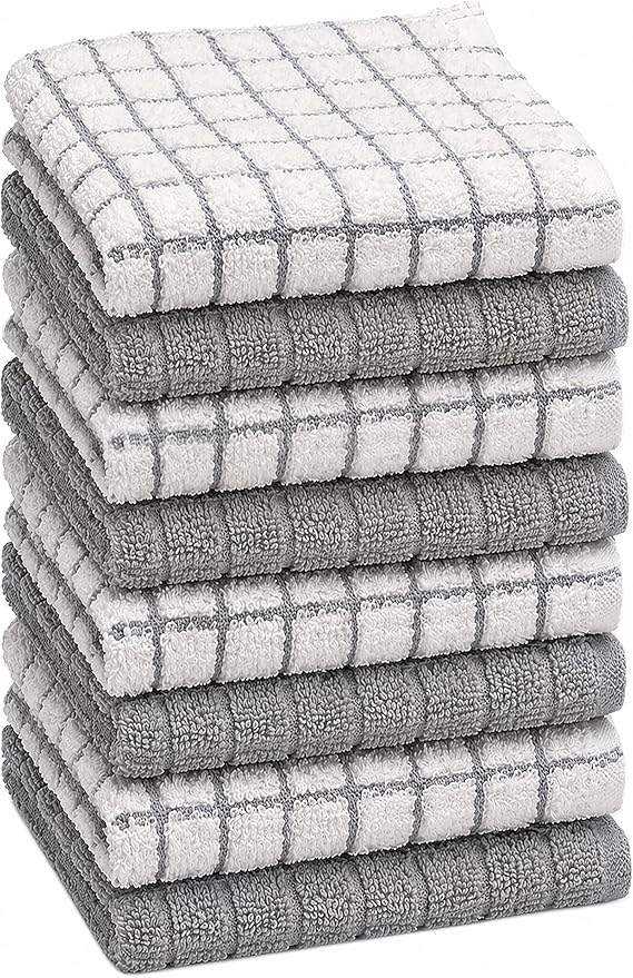 Bumble Dish Cloths (8 Pack) | 12" x 12" | 100% Cotton Kitchen Towels | 405 GSM | Soft, Highly Absorbent & Durable Dish Towels for Kitchen | Gray