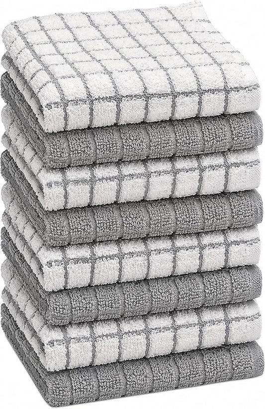 Bumble Dish Cloths (8 Pack) | 12" x 12" | 100% Cotton Kitchen Towels | 405 GSM | Soft, Highly Absorbent & Durable Dish Towels for Kitchen | Gray