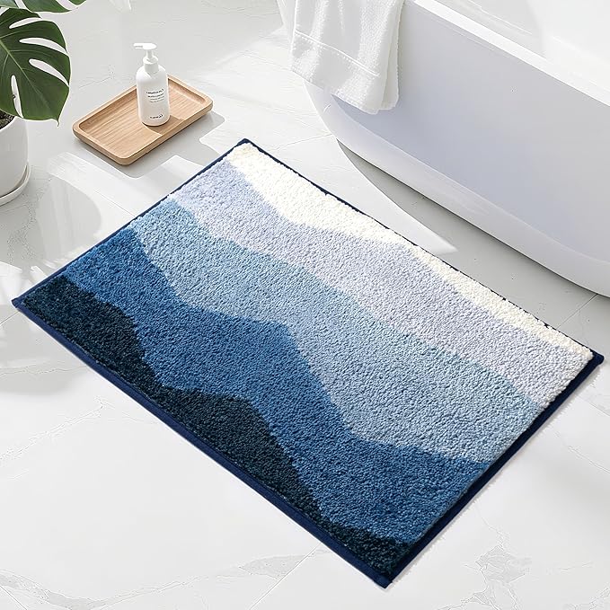 Sunlit 20"x30" Blue Bathroom Rug Non-Slip Absorbent Soft Bath Mat Set, Floor Mat Dry Fast Machine Washable.