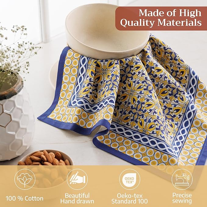 Maison d' Hermine 100% Cotton Cloth Napkins Set of 4 Everyday Reusable Square Napkins Cloth Washable Dinner Party Wedding Restaurant Hotel Kitchen Spring Summer (Ceramic, 18" x 18")