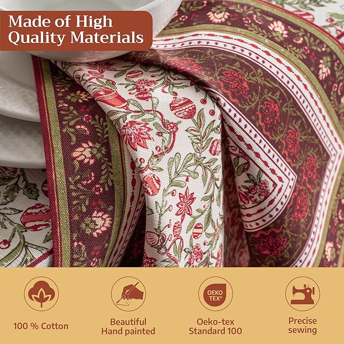 Maison d' Hermine Cloth Napkins Set of 4 100% Cotton for Thanksgiving Christmas Decorations Everyday Reusable Square Fall Napkins Cloth Washable Dinner Party (Reveillon Au Jardin, 20"x20")