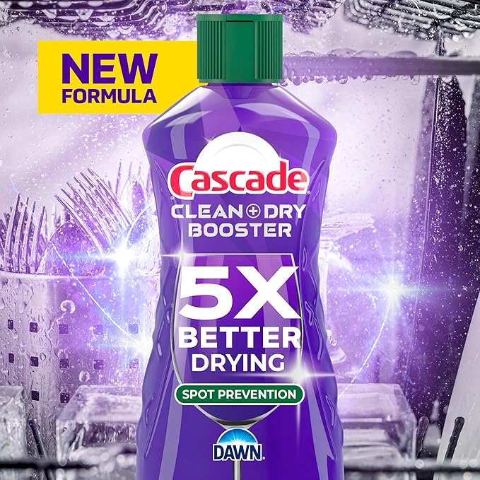 Cascade Rinse Aid Clean & Dry Booster Dishwasher Rinse Aid Liquid for Spotless, Streak-Free Dishes, Works with Dishwasher Detergent, Dishwasher Gel, Pods, or Tablets, Powerful Dry Booster, 16 oz