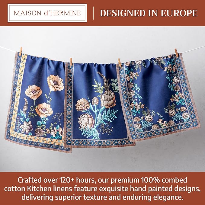 Maison d' Hermine Kitchen Towel 100% Combed Cotton Premium Easter Dishtowel (20 Inch by 27.50 Inch) Kitchen Towels for Dining, Home, Wedding, Buffet, Artichoke (Set of 3)