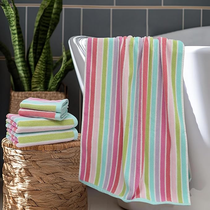 ORIGINAL KIDS 6 Piece Towel Set - 2 Bath Towels, 2 Hand Towels, 2 Washcloths - 100% Cotton - Soft Absorbent Quick Dry - Durable Pool Shower Beach - Gift - Pink Multi