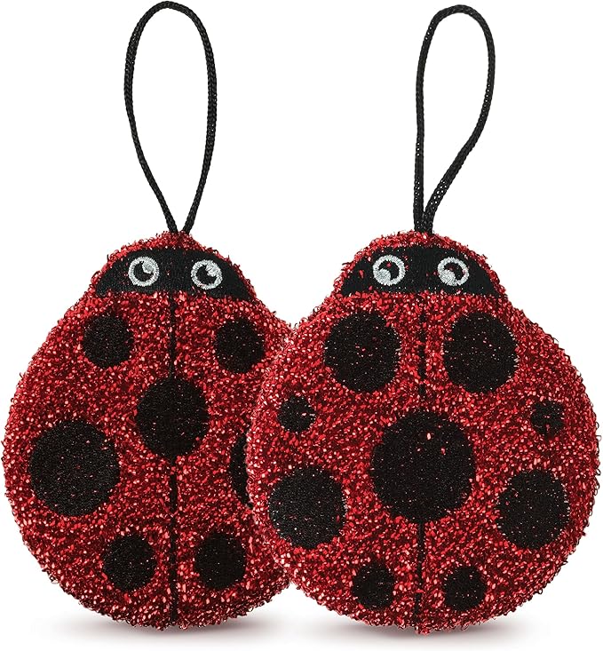 Genuine Fred Cleaning Ladies Ladybug Sponges, Set of 2 Scrubber Sponges, Gentle on Cookware, Tough on Grime, Corded Loop for Easy Drying, Fun and Functional Design, Great Gift