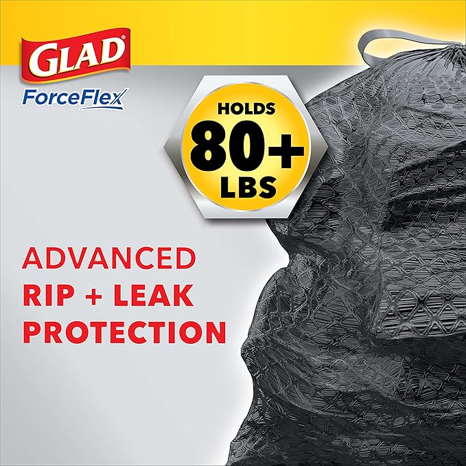Glad ForceFlex Heavy Duty Large Trash Bags, Hold 80+ lb, 30 Gal, 25 Count, (Pack of 2), (Package May Vary)