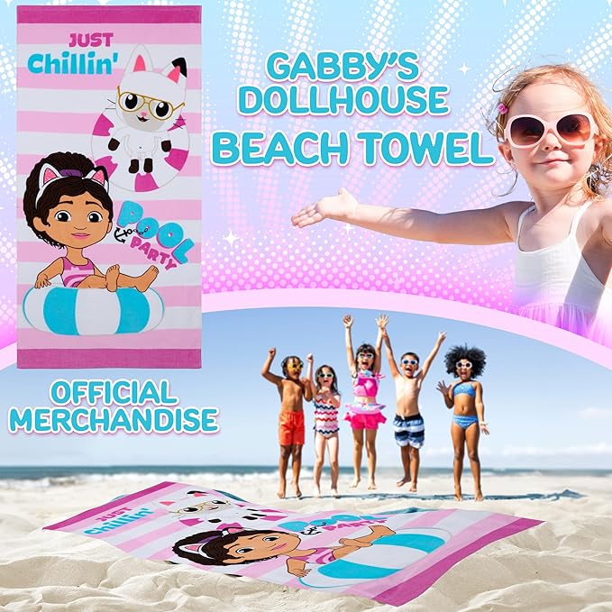 Gabby's Dollhouse Beach Towel for Kids Toddlers Quick Dry Towel for Pool Beach Bath Swimming Travel Essentials 55 x 28"