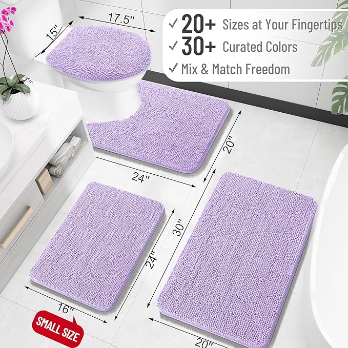 OLANLY Large Bathroom Rugs 44x32, Extra Soft Absorbent Chenille Bath Rugs, Rubber Backing Quick Dry, Machine Washable Bath Mats for Bathroom Floor, Tub and Shower, Home Decor Accessories, Lavender