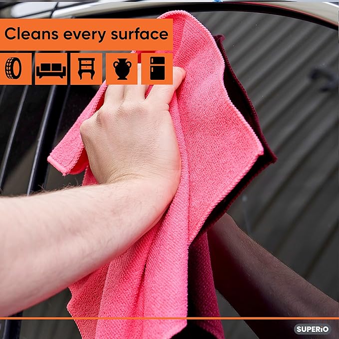 Superio Pink Microfiber Cleaning Cloth for Cars, Kitchen, Bathroom 16x16 Miracle Cloth, Lint Free Rags for Cleaning House, Washable Reusable, No Detergents Needed, Scratch & Streak Free, 2 Pack
