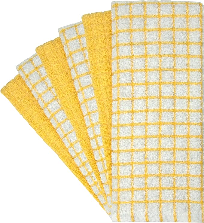 Bumble Kitchen Towels (6 Pack) | 16" x 28" | 100% Cotton Dish Towels for Kitchen | 380 GSM | Soft, Highly Absorbent & Durable Dish Towels with Hanging Loop | Yellow