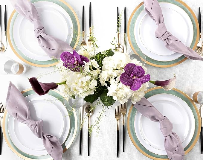 [30 Pack 6.3''] White Plastic Party Plates With Gold Rim Edge Collection Premium heavyweight Elegant Disposable Tableware Dishes