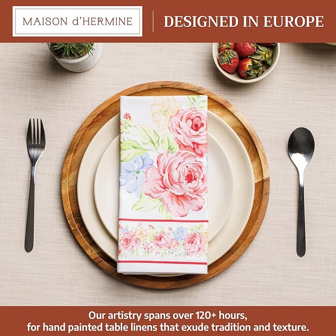 Maison d' Hermine 100% Cotton Cloth Napkins Set of 4 Everyday Reusable Square Napkins Cloth Washable Dinner Party Wedding Restaurant Hotel Kitchen Spring Summer (Vintage Floral, 20" x 20")