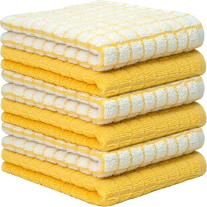Bumble Kitchen Towels (6 Pack) | 16" x 28" | 100% Cotton Dish Towels for Kitchen | 380 GSM | Soft, Highly Absorbent & Durable Dish Towels with Hanging Loop | Yellow