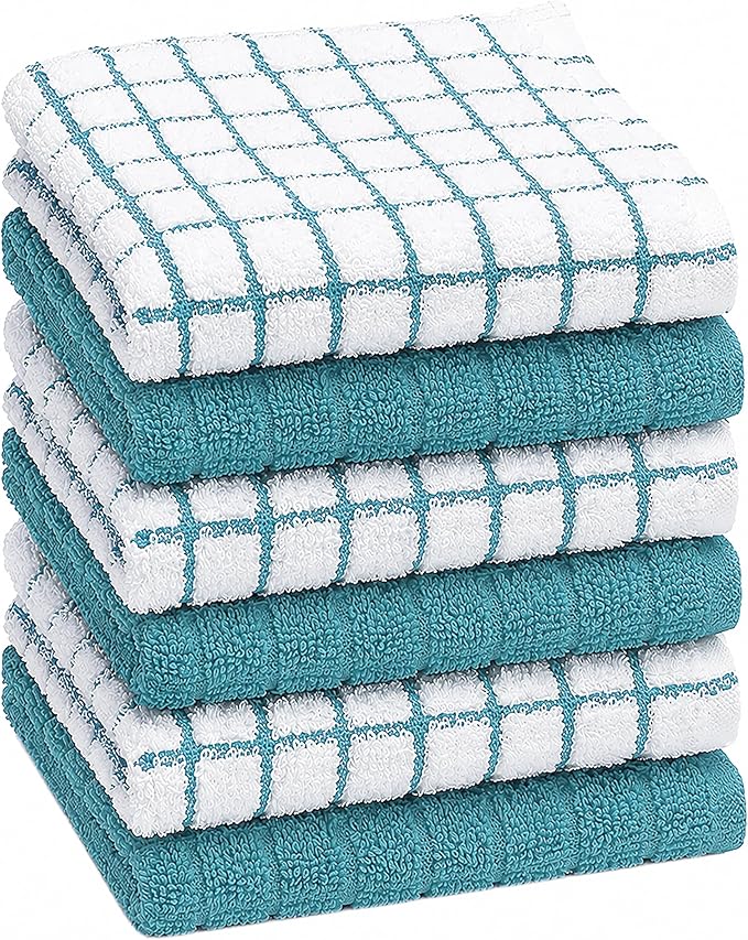 Bumble Dish Cloths (6 Pack) | 12” x 12” | 100% Cotton Kitchen Towels | 405 GSM | Soft, Highly Absorbent & Durable Dish Towels for Kitchen | Aqua