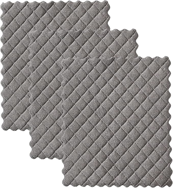 Fox Run Gray Quilted Microfiber Dish Cloths, Set of 3 Reusable Kitchen Washcloths