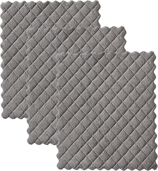 Fox Run Gray Quilted Microfiber Dish Cloths, Set of 3 Reusable Kitchen Washcloths